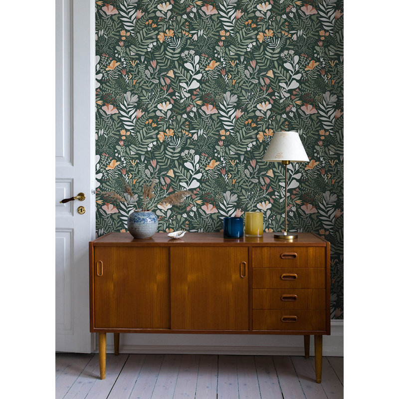 Brittsommar Wallpaper Roll, Dark Green/Cream
