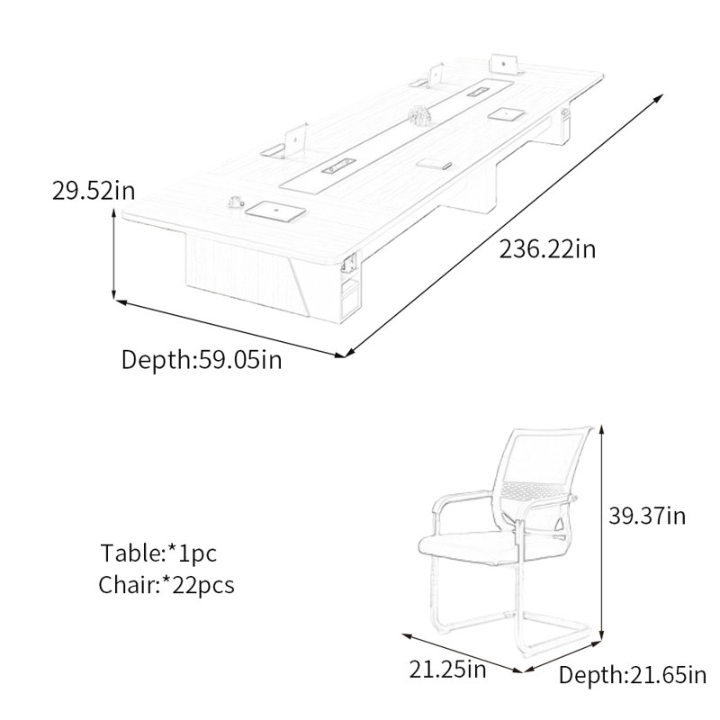 Table de conférence avec prise de courant et rangement