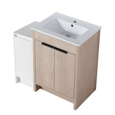 Meuble-lavabo autoportant de 36 pouces avec lavabo en céramique et armoires de rangement, porte à fermeture douce