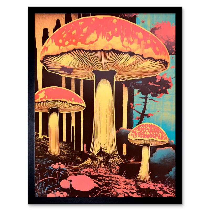 Abruscato Red Mushroom Fungi Pink Blue Bright Psychedelic - Single Picture Frame Print