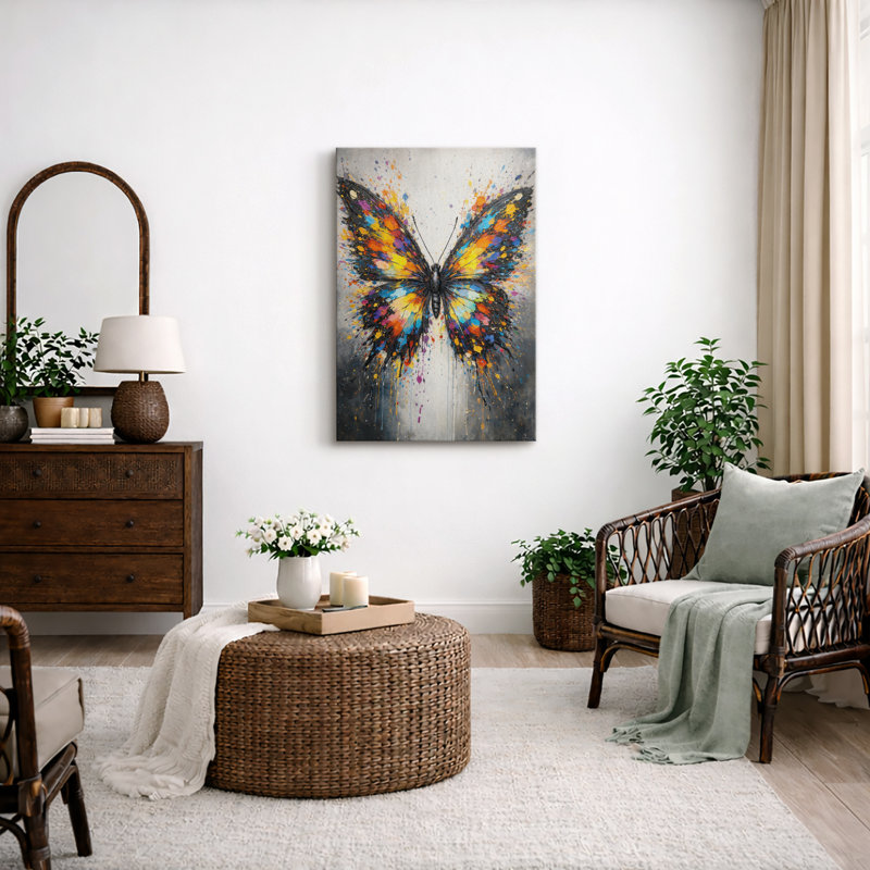 «Colorful Abstract Butterfly Splash», art de salon, impression sur toile encadrée, H 24 po x l 16 po x P 1,5 po, Toile tendue