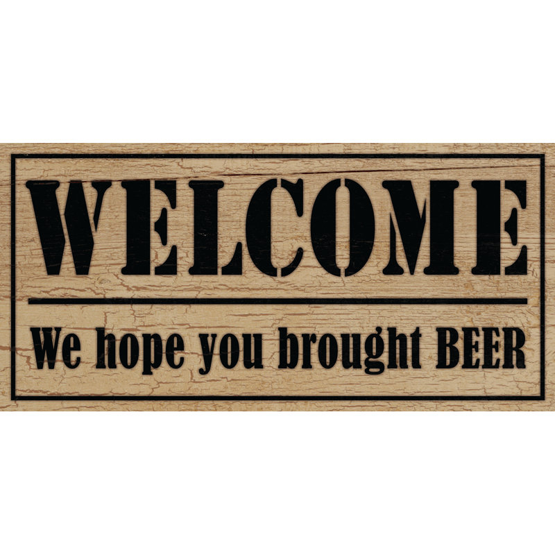 Welcome Bring Beer - Textual Art Print, 30 cm H x 46 cm W, Black Floater Framed