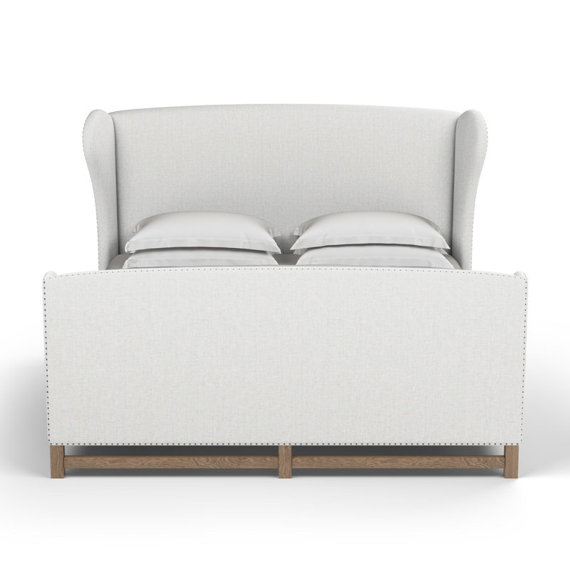 Herbert Upholstered Wingback Bed, Pebble Weave Linen Alabaster, Twin, Weathered