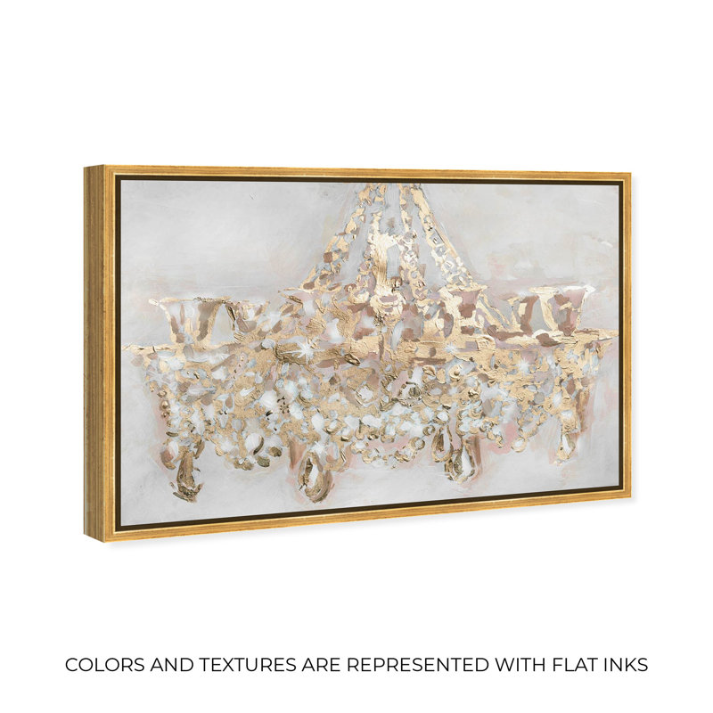 Fashion and Glam Gold Candelabro Chandeliers - Impression sur toile tendue, 24 po x 36 po, Cadre noir, Doré