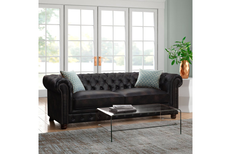 Caine Faux Leather Rolled Arm Chesterfield Sofa