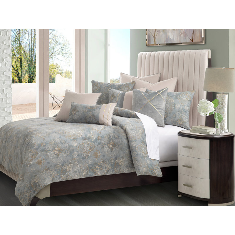 Debonair Velvet Comforter, King Comforter + 5 King Shams + 4 Throw Pillows