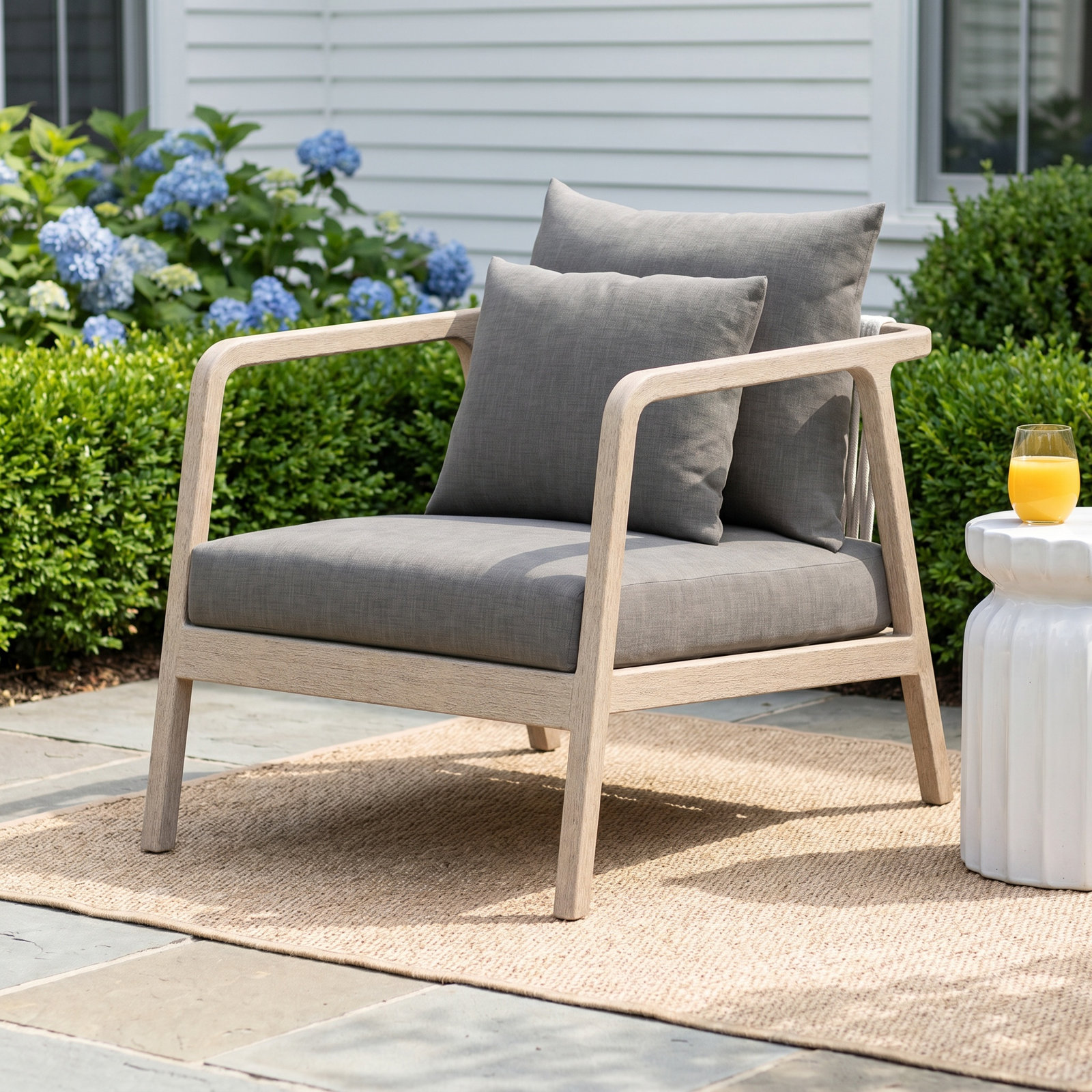 Layne Teak Outdoor Lounge Chair, Brown, Stone Gray