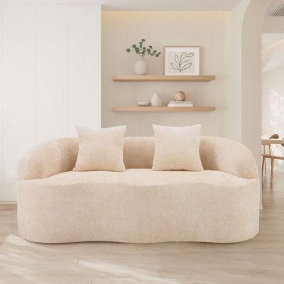 Curved Loveseat Sofa with Round Armrest, Compression Couch with 2 Pillows for Small Spaces and Modern Living