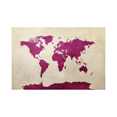 World Map Hot Pink by Michael Tompsett - 1 Piece Wrapped Canvas Wall Art