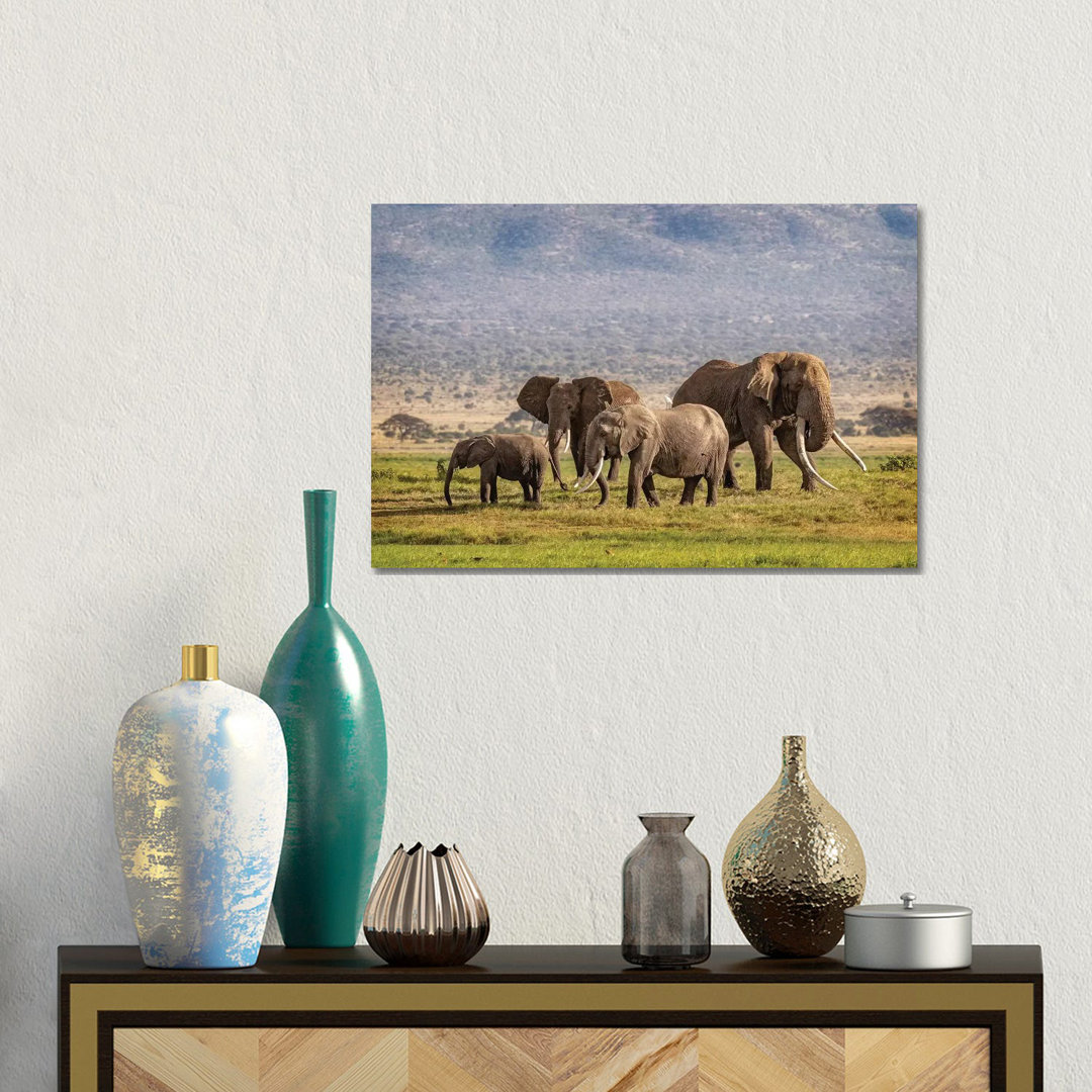 Elefantenfamilie in Amboseli Kenia von Susan Richey - Galerie-verpackte Leinwand Giclée auf Leinwand