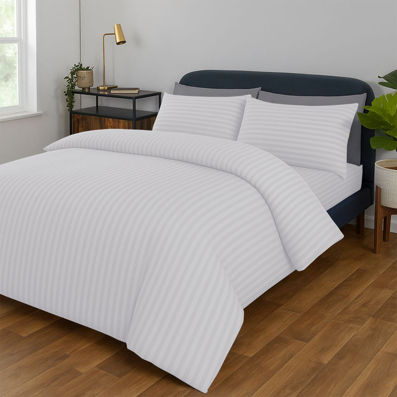 Classic Stripe Microfiber Duvet Set, 4-Piece With Fitted Sheet & Pillowcases, Single Duvet Cover Set + 1 Standard Pillowcase
