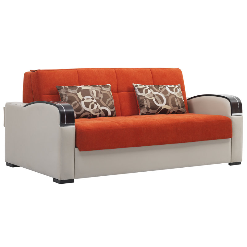  Northerly 74.4 in. Fabric Upholstered 3-Seater Twin 3-in-1 Sleeper Sofa Bed with Storage, Firm Seat Cushion, Orange Chenille