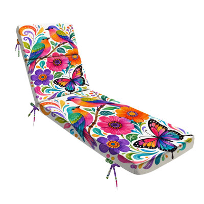 Peenoke Outdoor Indoor 3'' Lounge Patio Cushion Colorful Birds Butterfly Floral Elements Vibrant Water-Resistant Chaise Lounge Cushion for Chair Patio Furniture Seat Cushion