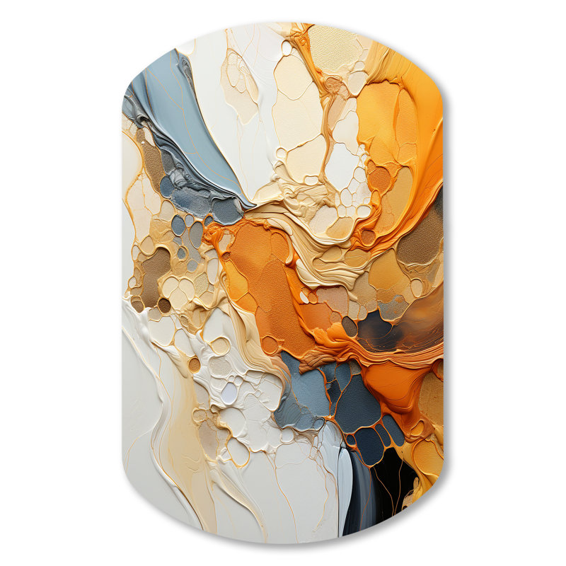 «Orange Blue Line Art Abstract Expressionism - Line Art, impression asymétrique sur métal, cylindre orange, décoration murale en métal