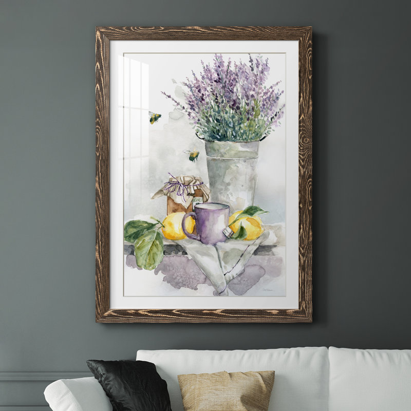 Lavande, citron et miel - peinture sur cadre, Encadré de bois de noyer, H 44 po x l 31 po x P 1 po