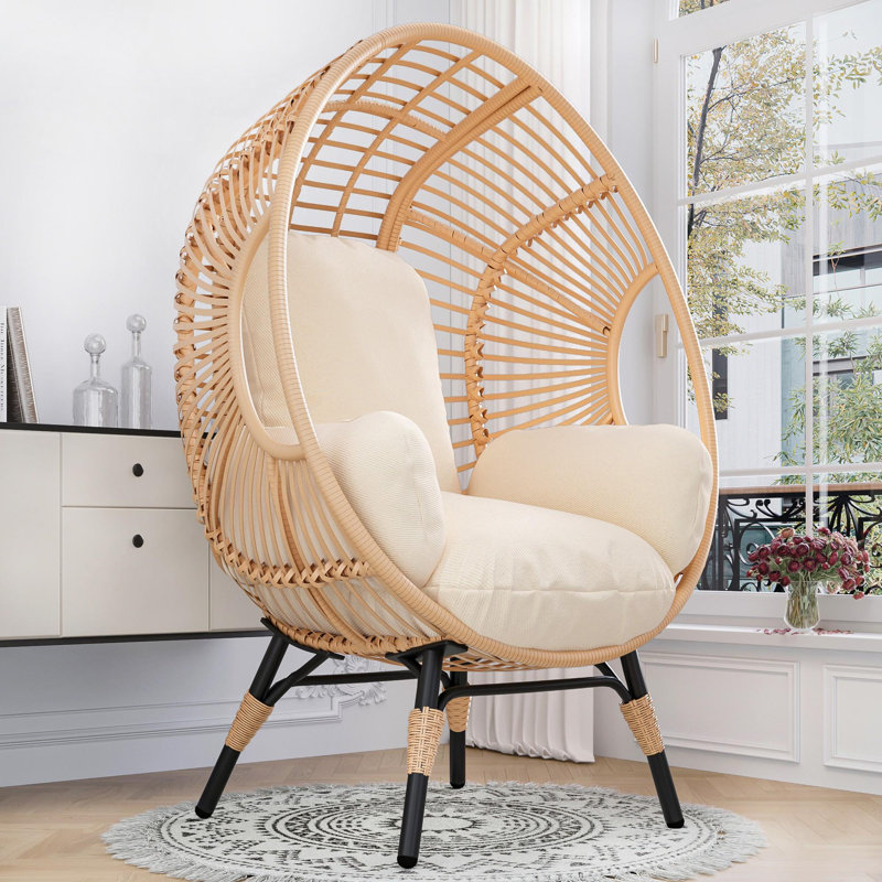 Fauteuil à œufs en osier avec coussin Modern, Beige, Naturel