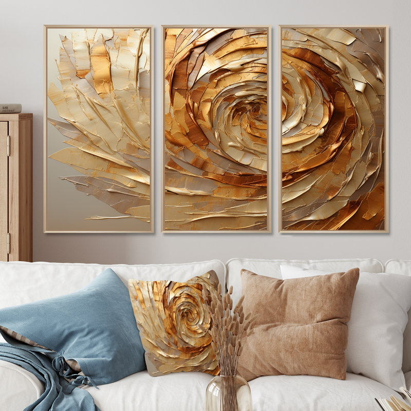 Ensemble d'art mural sur toile en spirale abstraite, H 32 po x l 48 po x P 1 po, Cadre flottant érable