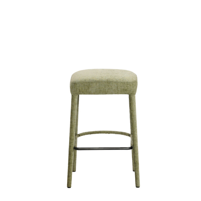 Tabouret de bar rembourré sans dossier - siège rembourré, repose-pieds en métal et espace pour les petites cuisines, 2, Green