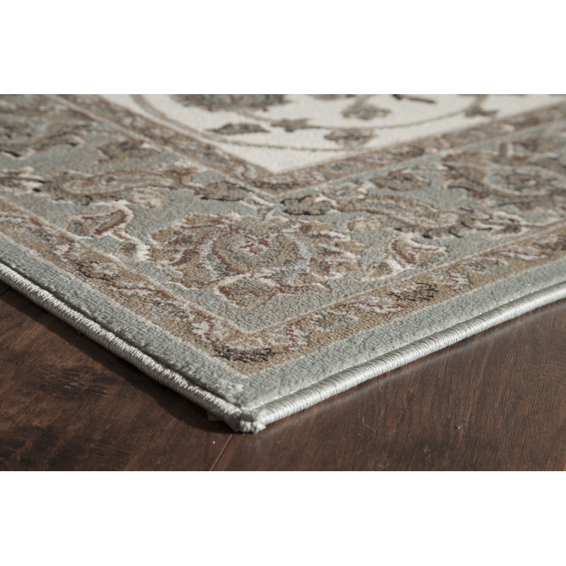 Sheldon Power Loom Ivory/Blue Rug, Rectangle 5' x 8'