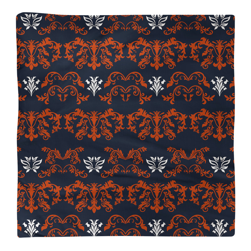 Damask Square Napkin, Orange/Dark Navy/White, Polyester, 22" W x 22" L