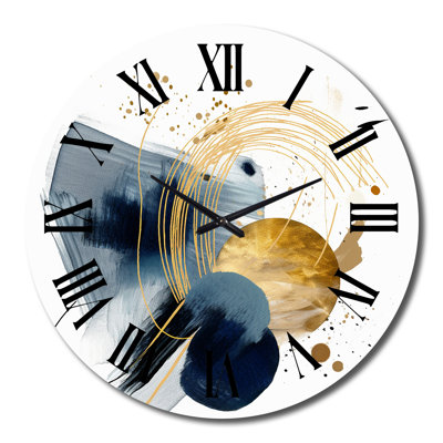Horloge murale paysage en métal bleu foncé et or III