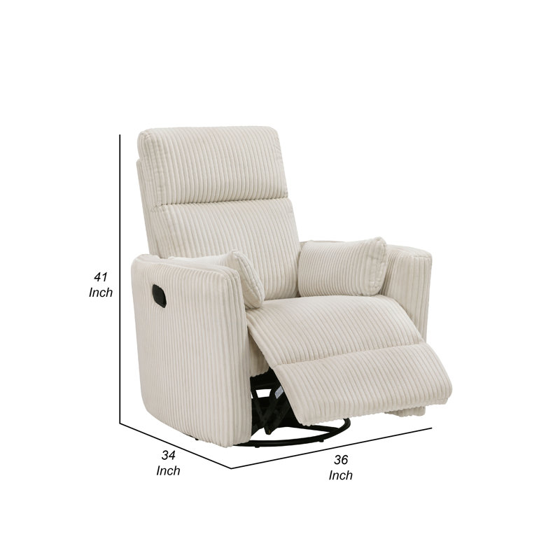 Fauteuil inclinable et pivotant, 2 coussins, velours côtelé Rix, Beige