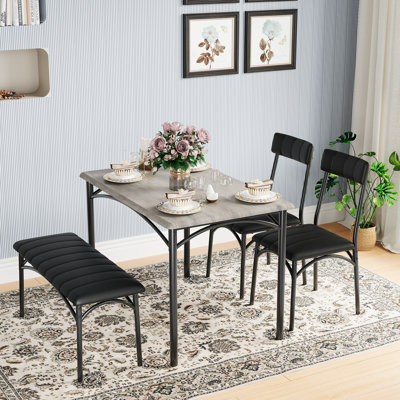 Dining Table Set for 4, Kitchen Table with Upholstered Bench and 2 Chairs, Space-Saving
