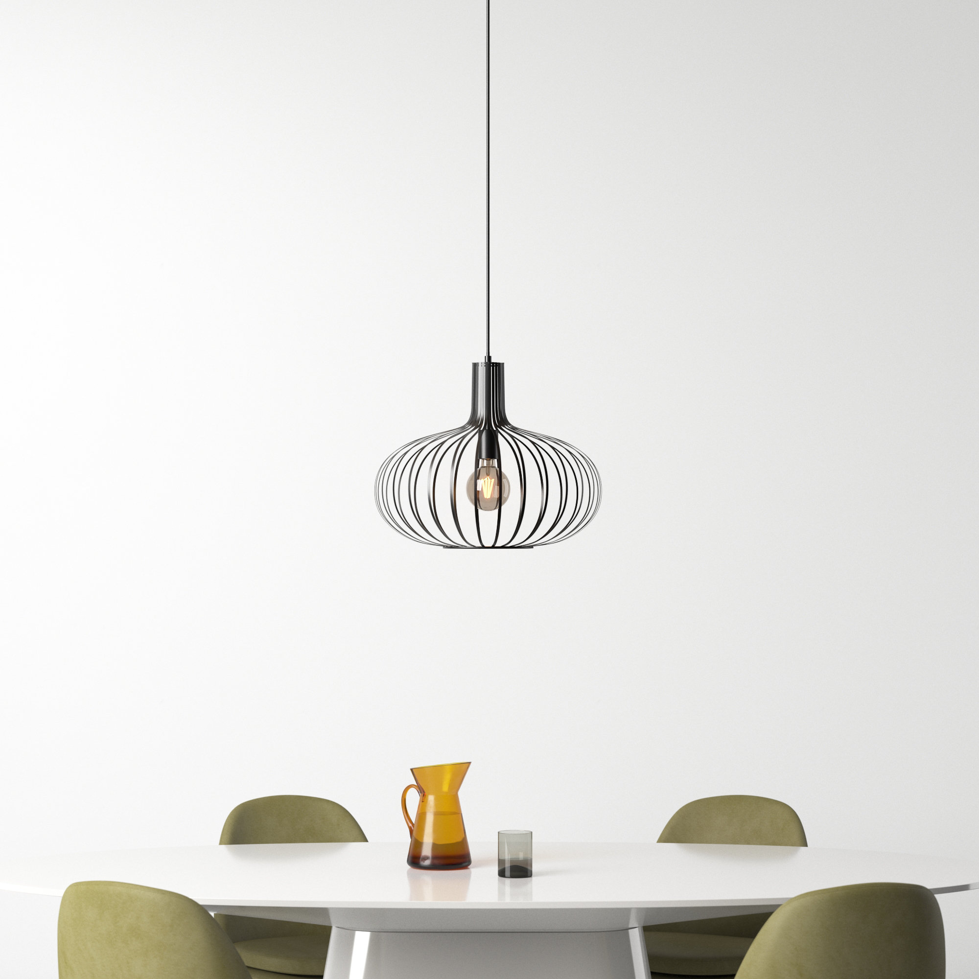 Kern Single Light Metal Dimmable Pendant, 16.5" H x 19.75" W x 19.75" D, Black