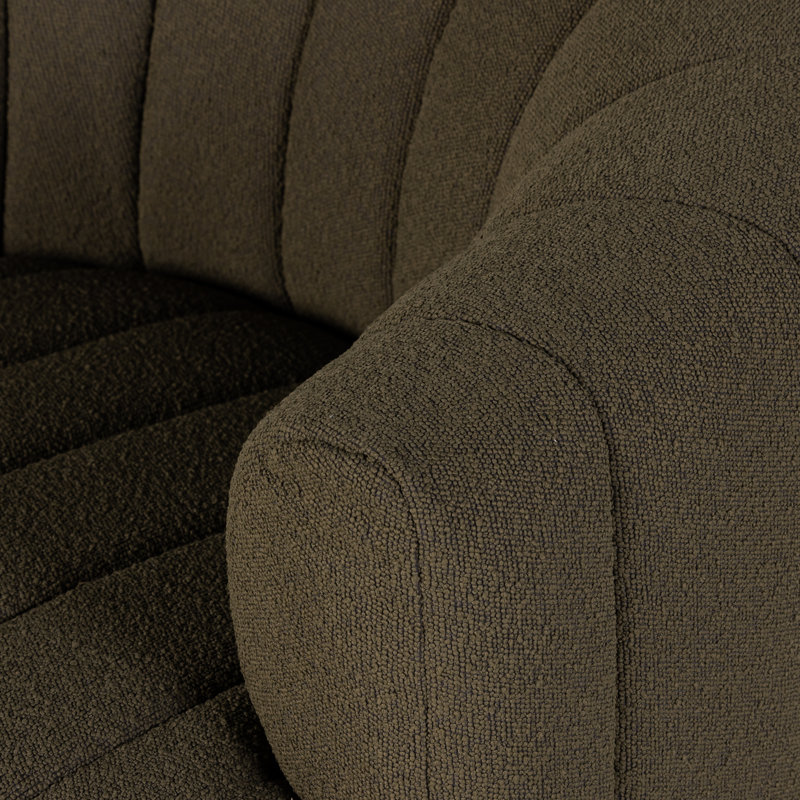 Elliana Swivel Barrel Chair, Olive Green Boucle