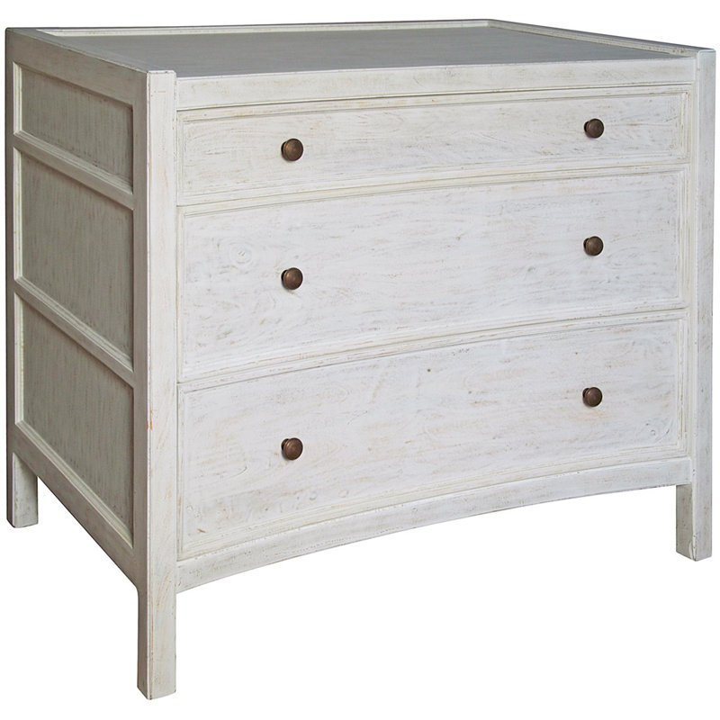 Hampton 3 - Drawer Solid Wood Nightstand, White Wash