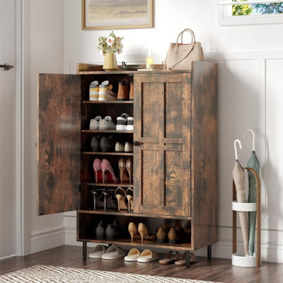 6-Tier Shoe Storage Cabinet With Cross Molding Doors, Adjustable Shelves, And Metal Legs, Entryway Shoe Organizer For Various Footwear