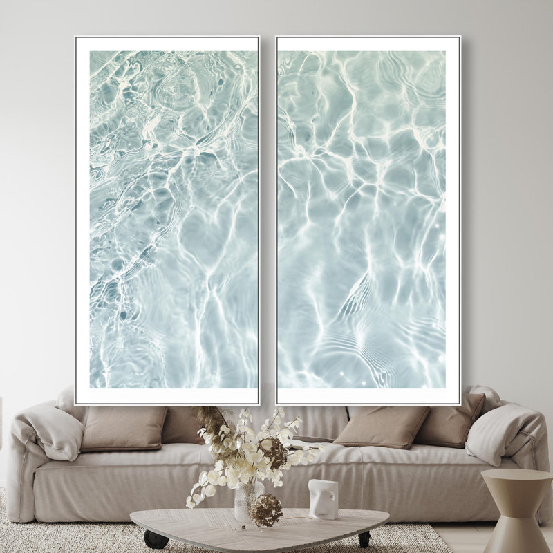 Oliver Gal Calming Waves Clear Diptych Coastal - High-Gloss Gel Framed Canvas Art, 55" H x 37" W, White