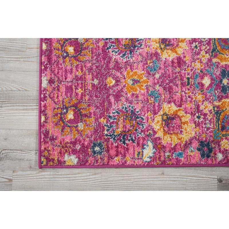 Tapis rose fuchsia / jaune / bleu Dreher, Tapis de couloir 1 pi 1 po x 6 pi