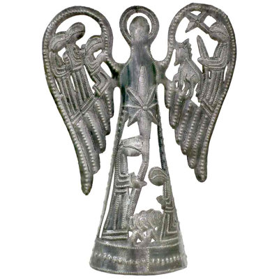 Ange en métal avec scène crèche