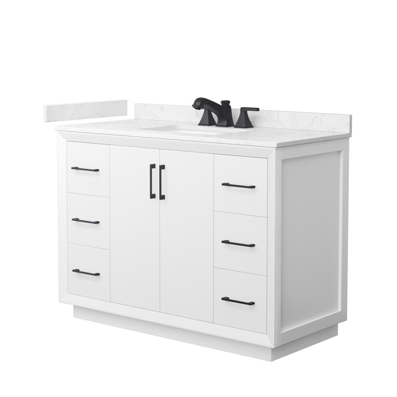 Meuble-lavabo simple autoportant 48 po avec plateau en marbre Strada, Blanc, Noir mat