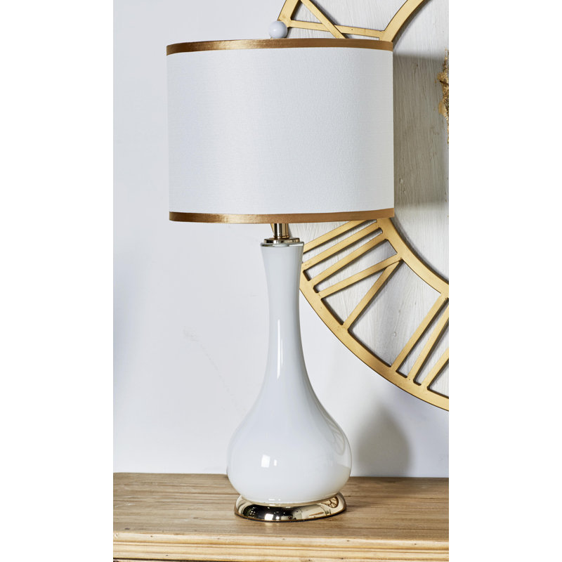 Calderone Metal White Table Lamp with Gold Accents Set