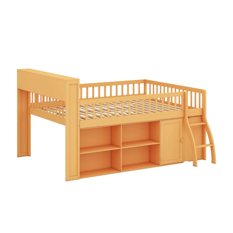 Lit mezzanine bas avec tête de lit à DEL et tablettes de rangement, lits de maison de jeu avec espace de jeu sous le lit