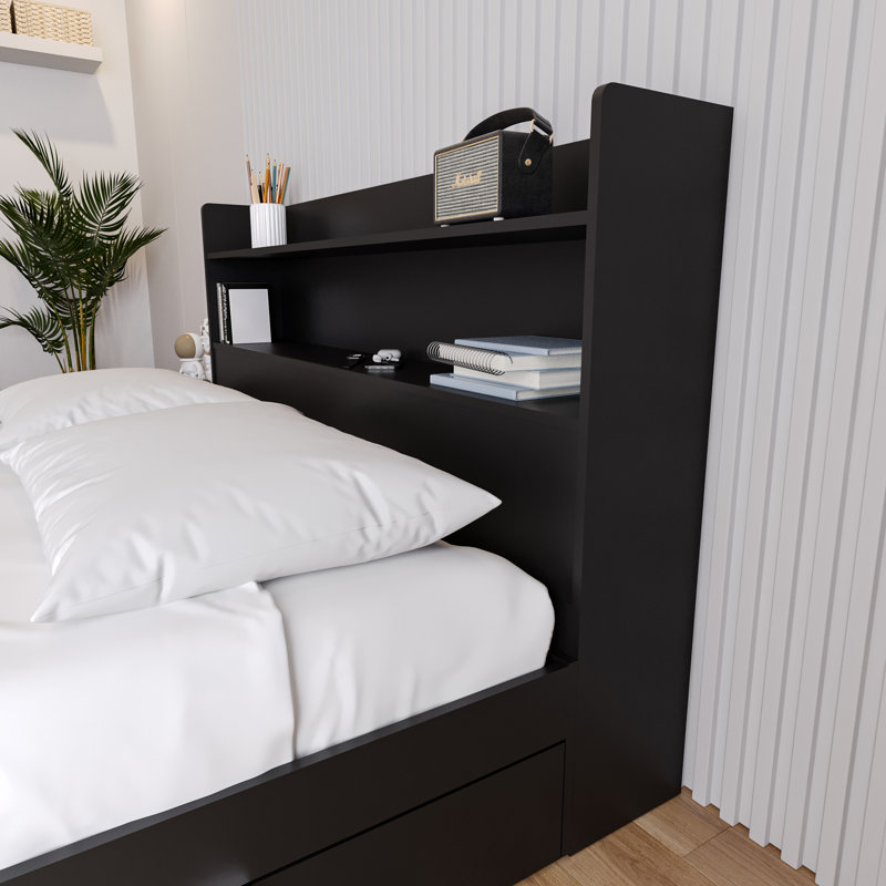 Laterika Bookcase Headboard, Double, Noir