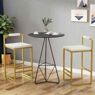 Gold And Creamy White Bar Stools Of 2, Square Seats Low - Back Design For Kitchen Countertops 2 Upholstered In Gold, Metal Frame Slip Indoor Decor