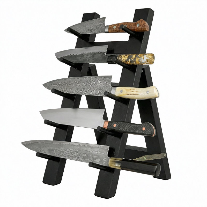 Étagère de rangement à 5 niveaux pour couteaux en acacia noir