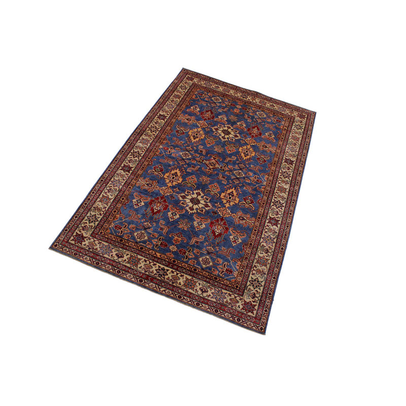 Tapis bleu clair / brun en laine noué à la main 6 pi 1 po x 9 pi 6 po Oakes