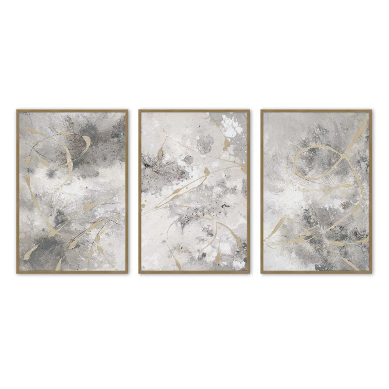 Gilded Whispers, ensemble de 2 reproductions sur cadre en papier mat d'archives, Or brossé
