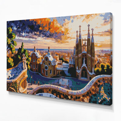 Cities Barcelona Spain Purple Canvas Wall Art