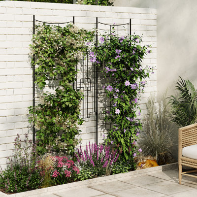 Heavy Duty Metal Garden Trellis Arch for Climbing Plants - 5.5FT Tall Black Rustproof Decorative Privacy Screen - Outdoor Plant Support Frame for Roses, Flowers, Vegetables - Set of 2, Black