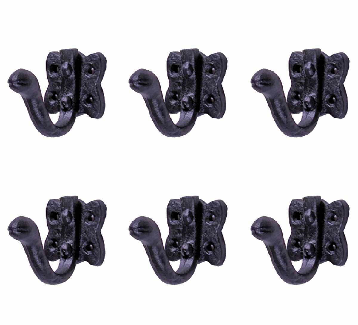 5 Pack Decorative Cast Iron Heavy Duty Double Hooks, Wall Mounted Coat  Hooks , Vintage Inspired (Antique Black) (Modern Type)