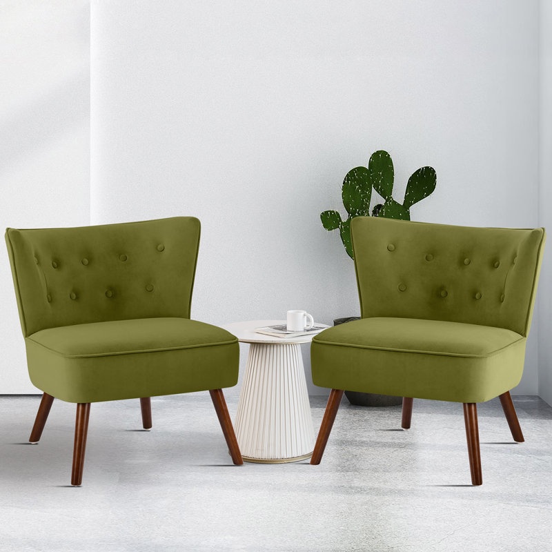 72 cm Wide Velvet Wingback Accent Chair with Button-Tufted Back, Green