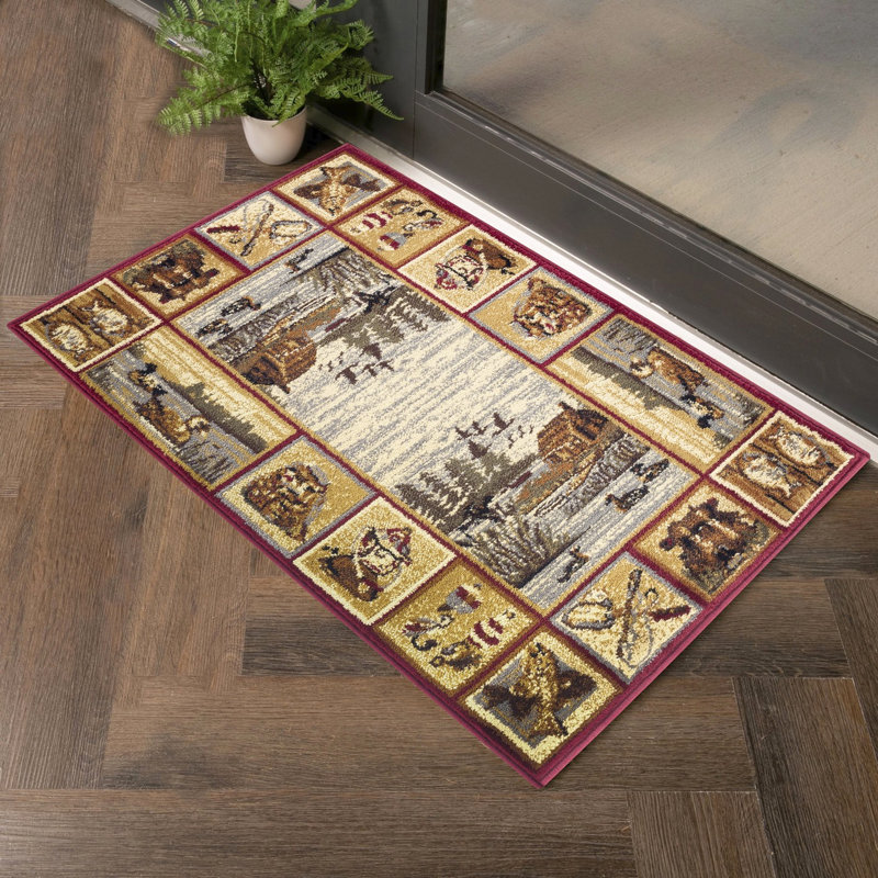 2 Ft. 7 In. X 3 Red Polypropylene Lodge Area Runner. Stain , , For A Stylish Hallway. Made In Turkey 2.58 7.25 Runner Rug. Stain-, Beautiful Home.
