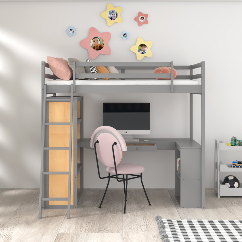 Lit mezzanine simple avec bureau intégré Gebke par Harriet Bee, gris