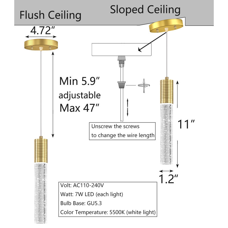 Luminaire suspendu en cristal à 3 lumières DEL (ensemble de 3), Or