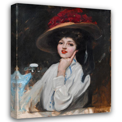 «Portrait of a Young Girl in a Hat, Believed by Raquel Meller» par Joaquin Sorolla - Art mural sur toile tendue avec châssis